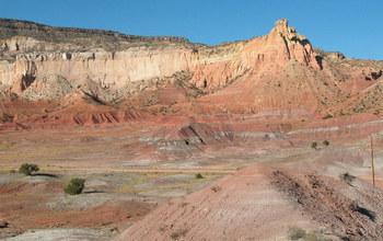 The multi-colored slope-forming rocks of the Chinle Formation at Ghost Ranch, New Mexico.